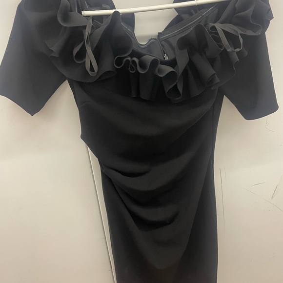 Xscape Black Ruffled One Shoulder Cocktail Dress - Picture 4 of 7